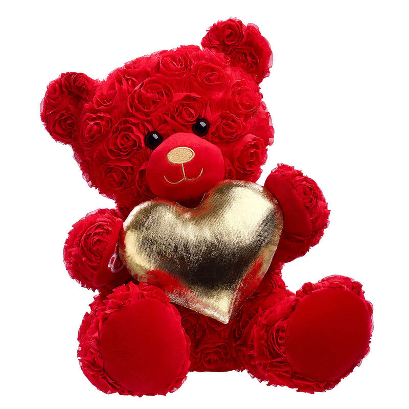 Red Roses Bear with Gold Heart Gift Set