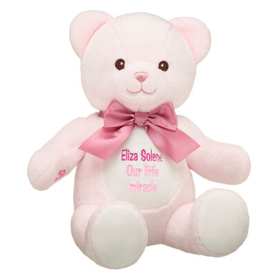 Personalized Embroidered Baby Pink Teddy Bear with Gifting Bow