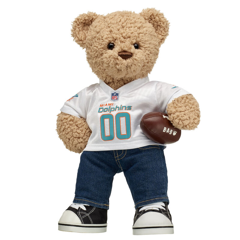 Timeless Teddy Bear with Miami Dolphins Jersey and Football - Build-A-Bear Workshop&reg;