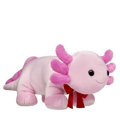 Giant Pink Axolotl Stuffed Animal with Red Gifting Bow