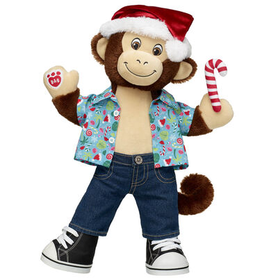Smiley Monkey Stuffed Animal with Tropical Christmas Santa Hat Gift Set