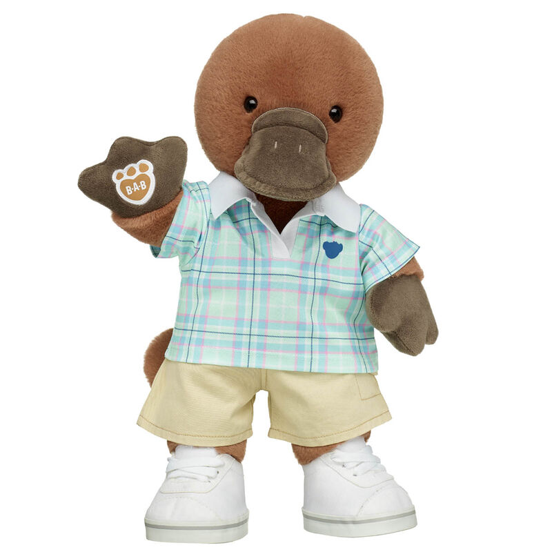 Online Exclusive Platypus Soft Toy with Plaid Polo and Khaki Shorts - Build-A-Bear Workshop&reg;