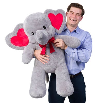 Giant Love You Tons Elephant Stuffed Animal with Red Velvet Gifting Bow