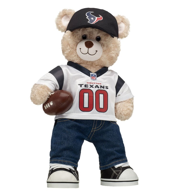 Happy Hugs Teddy Bear with Houston Texans Jersey, Fan Hat, and Football - Build-A-Bear Workshop&reg;