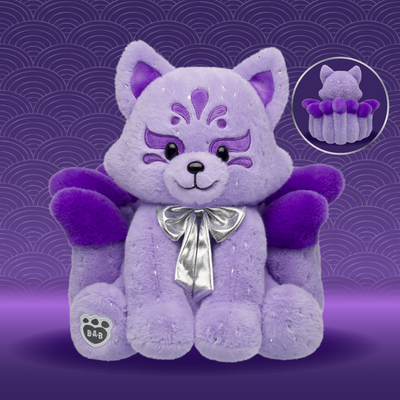 Nine-tailed Kitsune Fox Stuffed Animal with Silver Gifting Bow