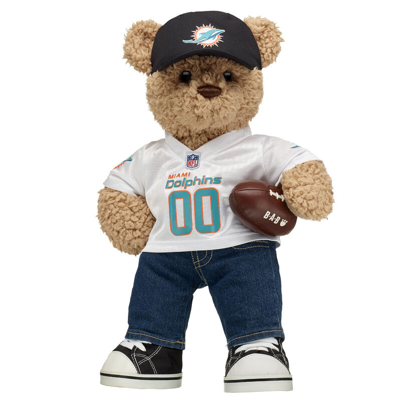 Timeless Teddy Bear with Miami Dolphins Jersey, Fan Hat, and Football - Build-A-Bear Workshop&reg;