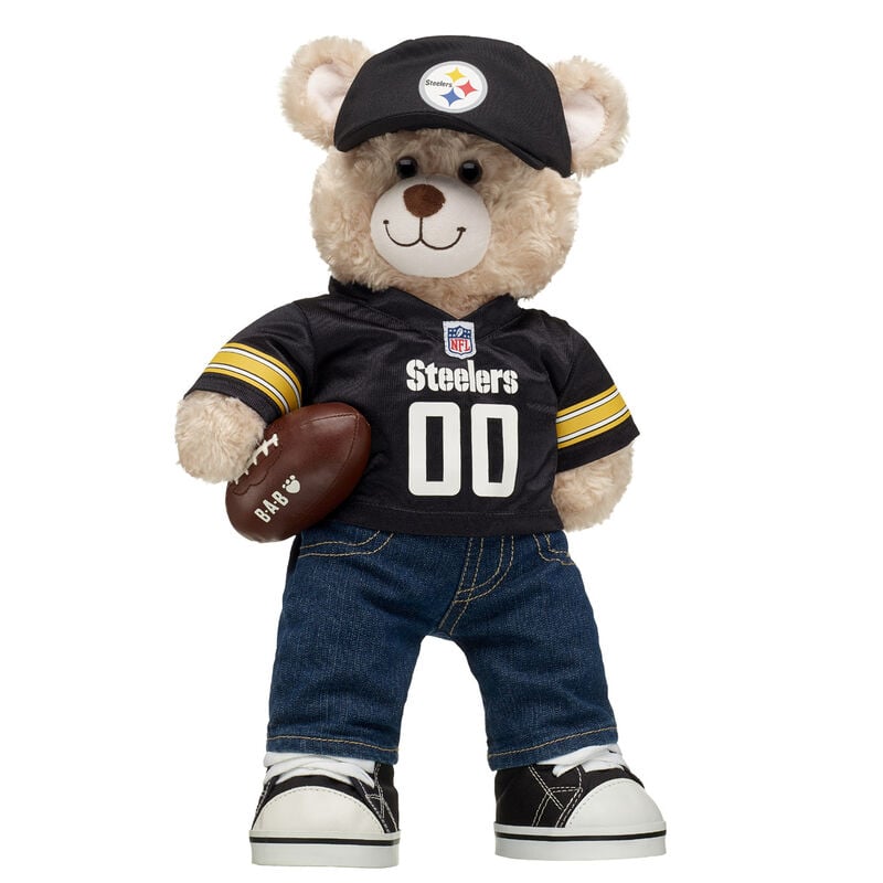 Happy Hugs Teddy Bear with Pittsburgh Steelers Jersey, Hat, and Football - Build-A-Bear Workshop&reg;