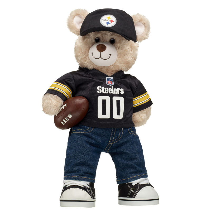 Happy Hugs Teddy Bear with Pittsburgh Steelers Jersey, Hat, and Football - Build-A-Bear Workshop&reg;