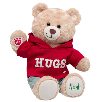 Personalized Embroidered Happy Hugs Teddy Bear Red Hoodie Gift Set