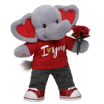 Love You Tons Elephant Stuffed Animal Red Roses Gift Set