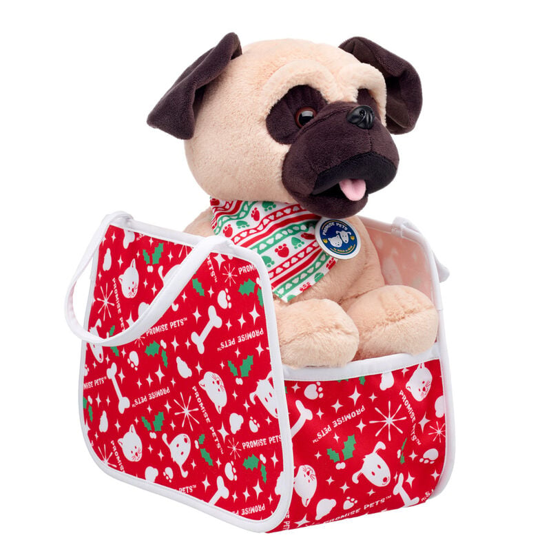 Promise Pets&trade; Pug Stuffed Animal with Holiday Bandana & Carrier