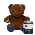 Chocolate Brown Teddy Bear with Swig Life Navy Insulated Lowball
