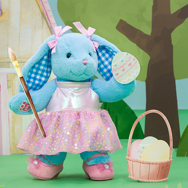 Blue Gingham Pawlette Bunny Plush Sequin Dress Gift Set plush by Build-A-Bear