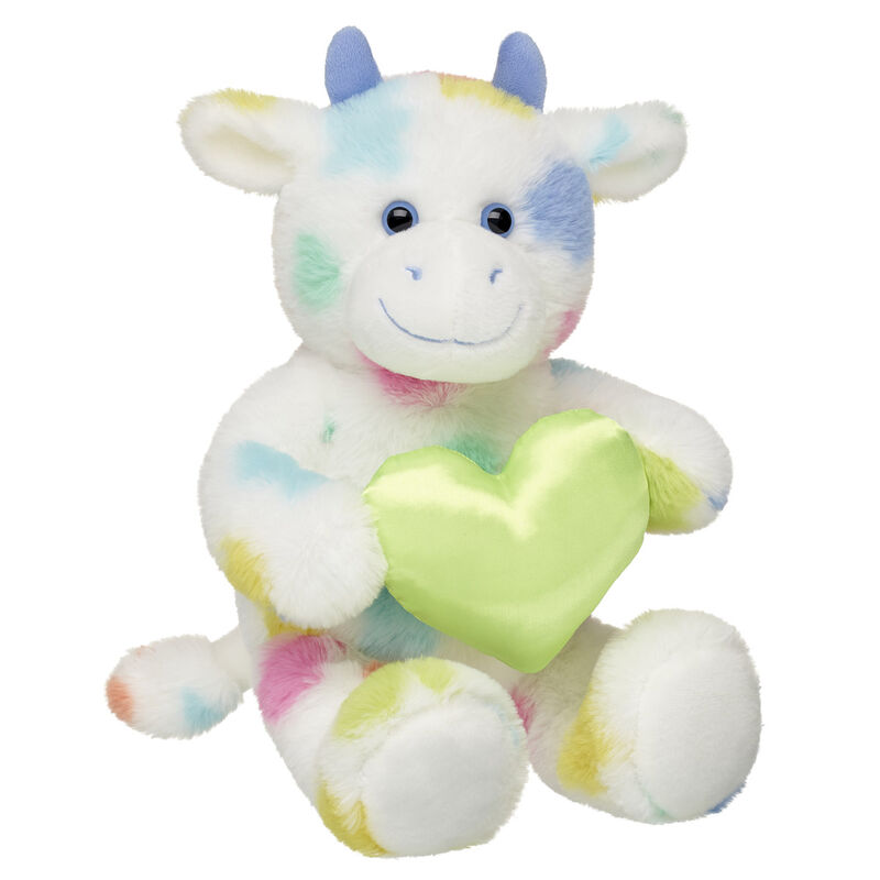 Colorful Splatter Cow Stuffed Animal With Green Heart BuildABear®