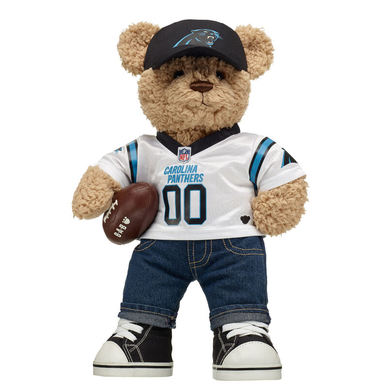Timeless Teddy Bear with Carolina Panthers Hat, Jersey, and Football - Build-A-Bear Workshop®