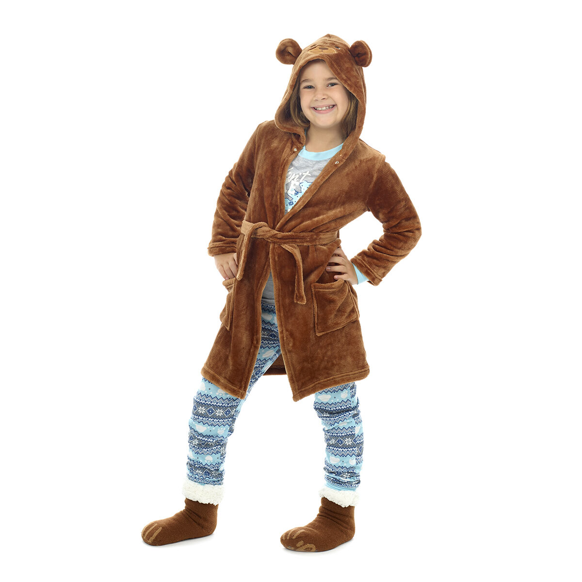 Kids unisex personalised Teddy Bear hooded Borg dressing gown – Lulabay