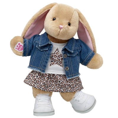 Pawlette™ Bunny Plush Leopard Print Star Skirt Gift Set with Jean Jacket