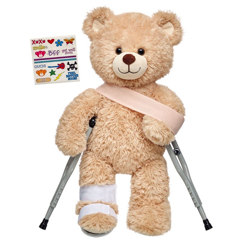 Get Well Soon Card. Teddy Bear with Bandaged Arm Stock