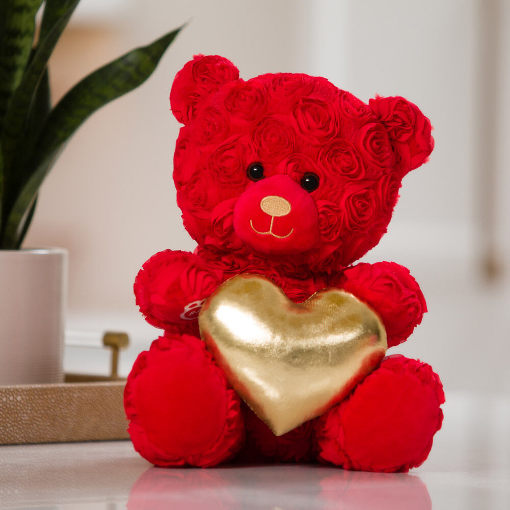 Red Roses Bear with Gold Heart Gift Set
