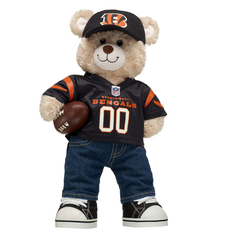 Cincinnati Bengals Happy Hugs Teddy Bear with Jersey, Hat, and Football - Build-A-Bear Workshop®