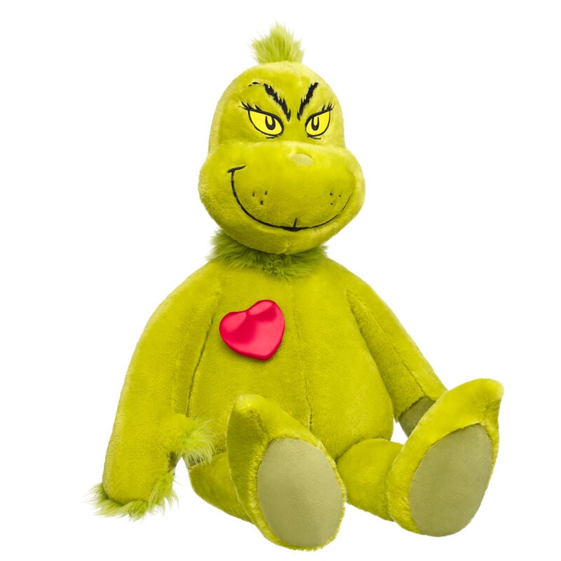 Giant Grinch plush with extra large heart by Build-A-Bear