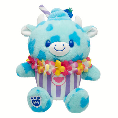 Blue Raspberry Cow Slushie Plushie with Lei Necklace