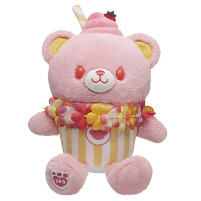 Strawberry Lemonade Bear Slushie Plushie with Lei Necklace