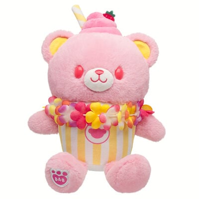 Strawberry Lemonade Bear Slushie Plushie with Lei Necklace
