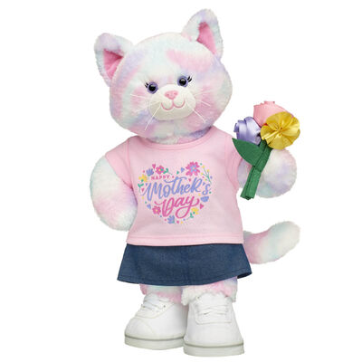 Pastel Swirl Kitty Stuffed Animal Mother's Day Gift Set with Bouquet