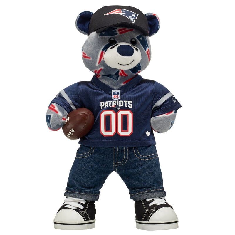 New England Patriots Teddy Bear with Jersey, Fan Hat, and Football - Build-A-Bear Workshop&reg;