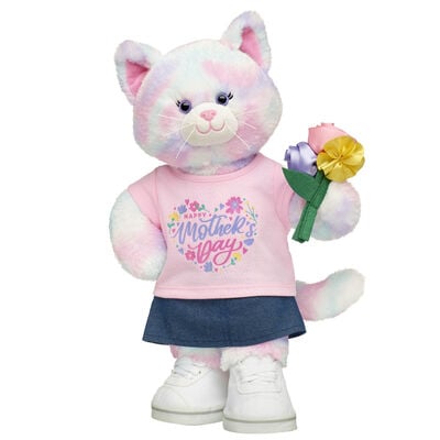 Pastel Swirl Kitty Stuffed Animal Mother's Day Gift Set with Bouquet