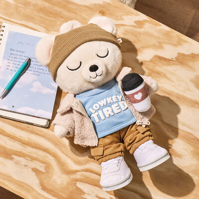 Mellow Moodies&trade; Huck Teddy Bear "Lowkey Tired" Gift Set with Jacket, Beanie & Coffee