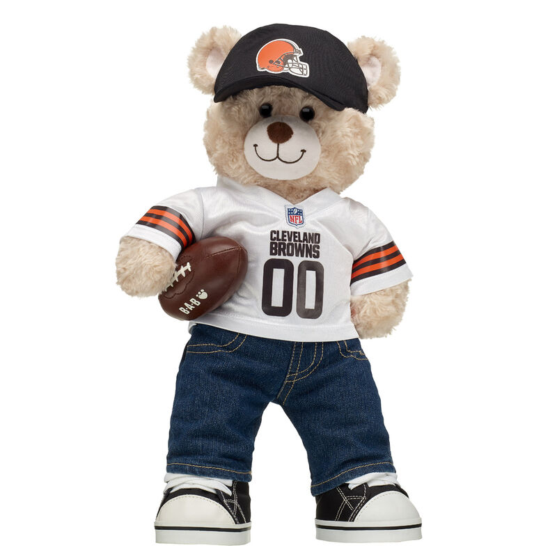 Happy Hugs Teddy Bear with Cleveland Browns Jersey, Fan Hat, and Football Gift Set - Build-A-Bear Workshop®