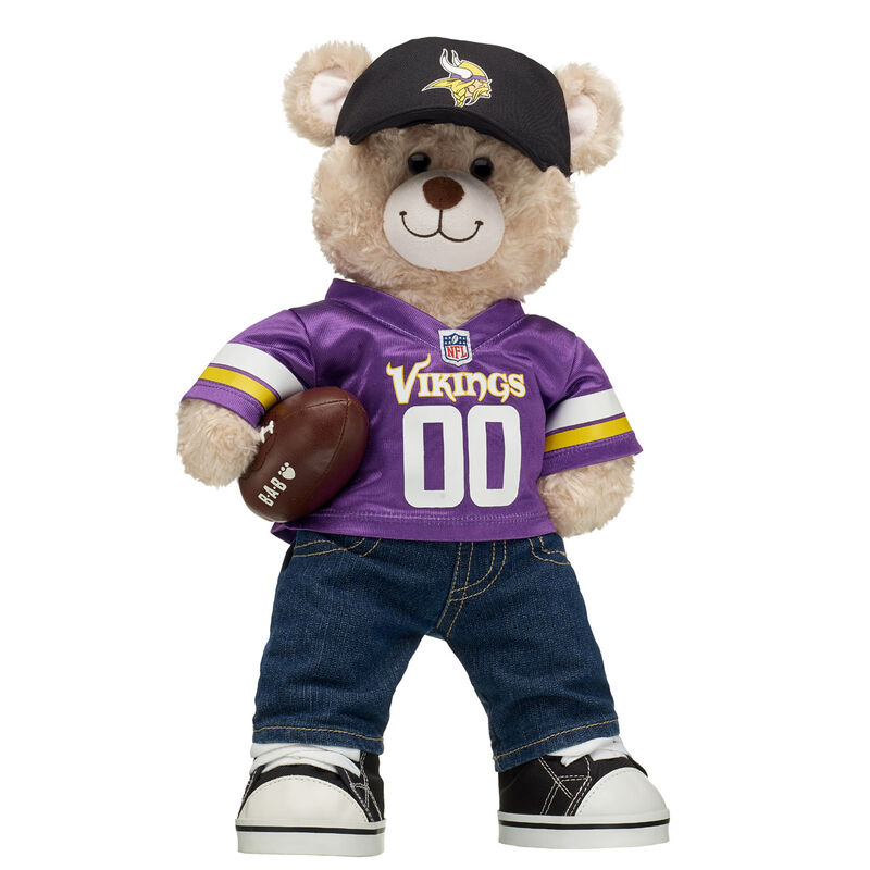 Happy Hugs Teddy Bear with Minnesota Vikings Jersey, Hat, and Football - Build-A-Bear Workshop&reg;