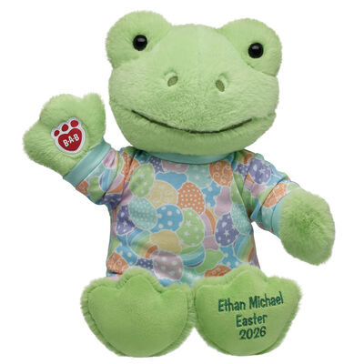 Embroidered Spring Green Frog Stuffed Animal Easter Gift Set