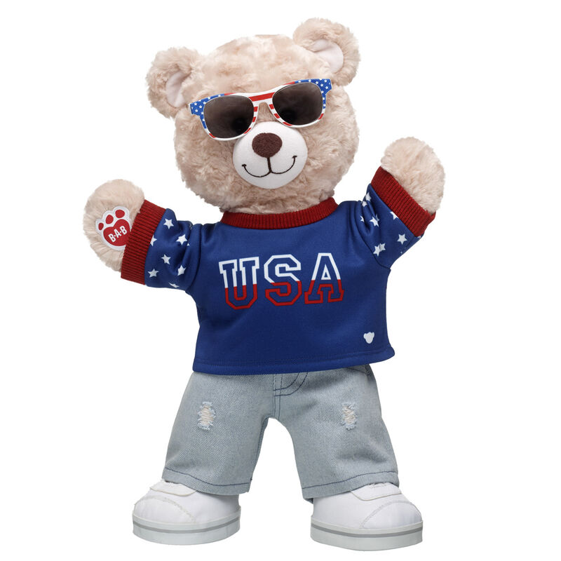 Happy Hugs Teddy Bear USA Gift Set with Sunglasses by Build-A-Bear