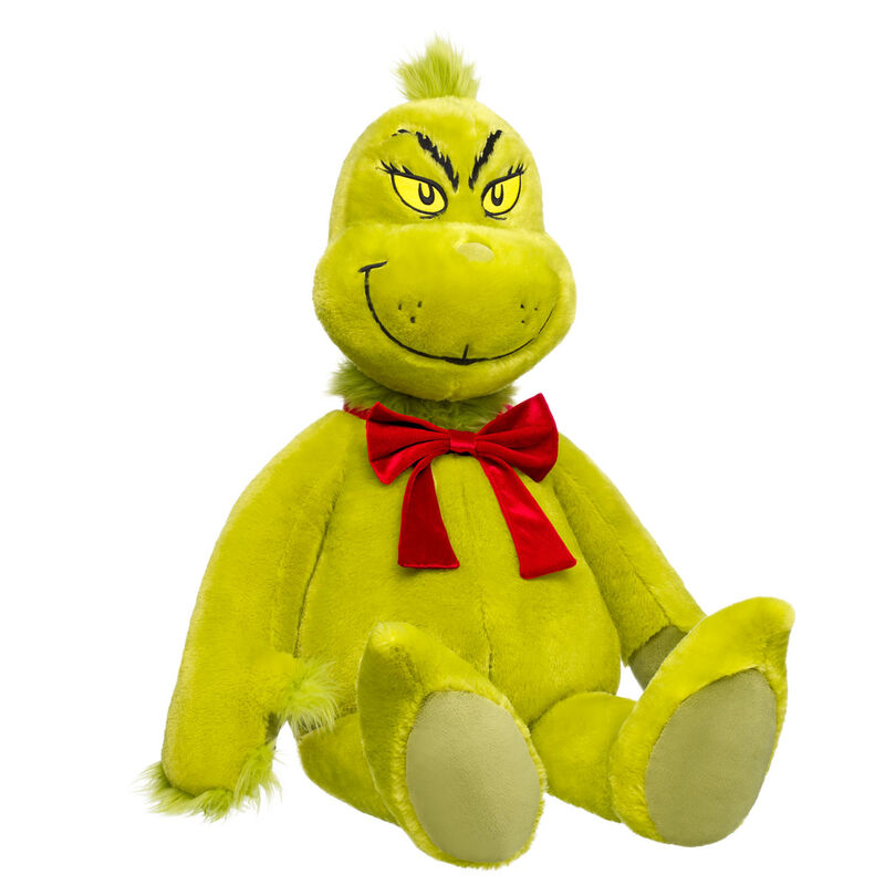 Giant Grinch plush with red velvet bow by Build-A-Bear