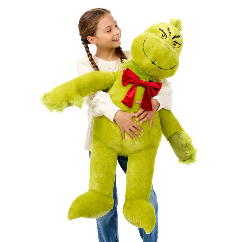 Giant Grinch plush with red velvet bow by Build-A-Bear