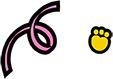 A pink confetti with a yellow bear paw.