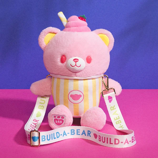 Strawberry Lemonade Bear Slushie Plushie with Carrying Strap